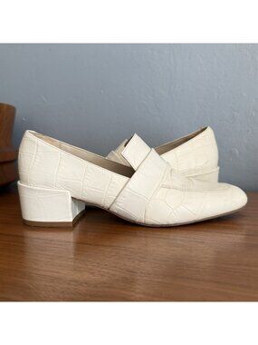 Freda Salvador Rock block Crocodile-Embossed Leather Heeled Loafers Sz 7